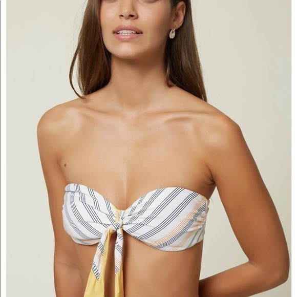 O’neill Classic Mika Stripe Knot Bandeau Style Bikini Top Size XS NWT - Picture 1 of 8